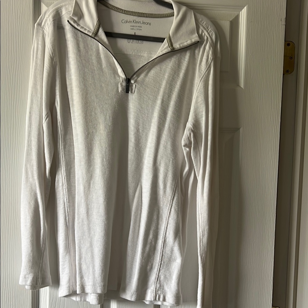 Calvin Klein Jeans Tan Fitted Zippered Polo Sweatshirt